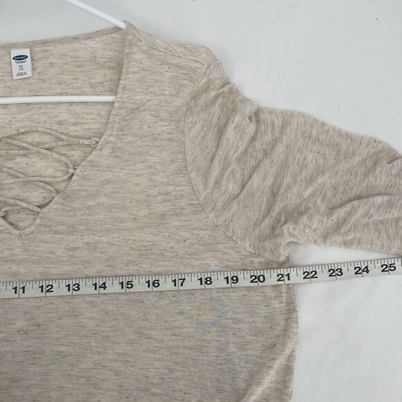 Old Navy Relaxed Lace-Up-Yoke Sparkle-Knit Top for Women Oatmeal Heather XL - Picture 7 of 7